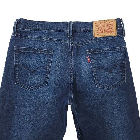 Levis 514 Mens Size 30 x 32 Dark Wash Denim Low Rise Straight Leg Pants - Picture 11 of 12